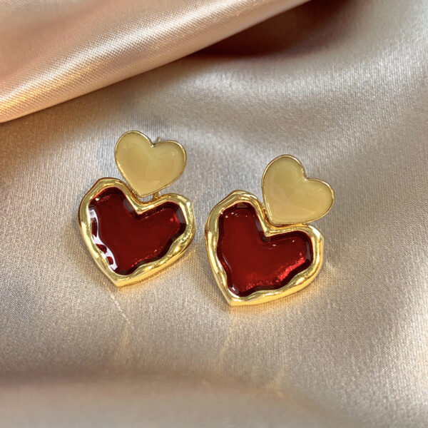 Wine Red Love Ear Ring Simple Elegance Retro Advanced - Image 5