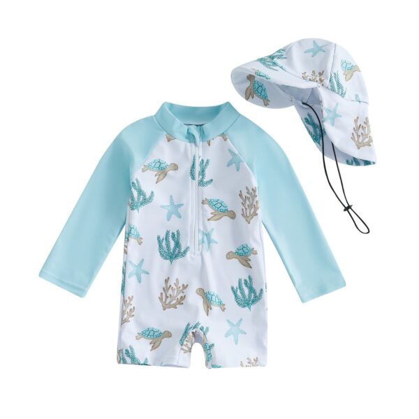 Hat One-piece Long Sleeves Children's Swimsuit - Image 2