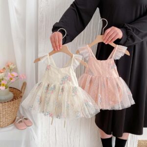 Sleeveless Lace Embroidered Romper For Children