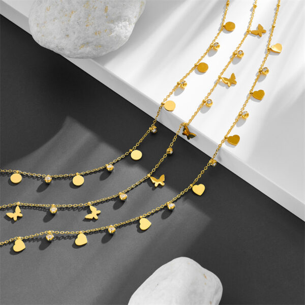 Stainless Steel Multi-heart Diamond Pendant Necklace - Image 3