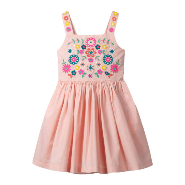 Children's Embroidered Flower Cotton Sleeveless Dress - Image 5