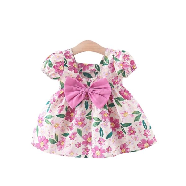 Girl's Fashionable Flower Short Sleeve Dress - Image 5