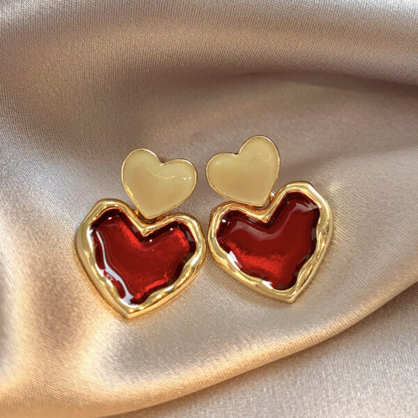 Wine Red Love Ear Ring Simple Elegance Retro Advanced - Image 2