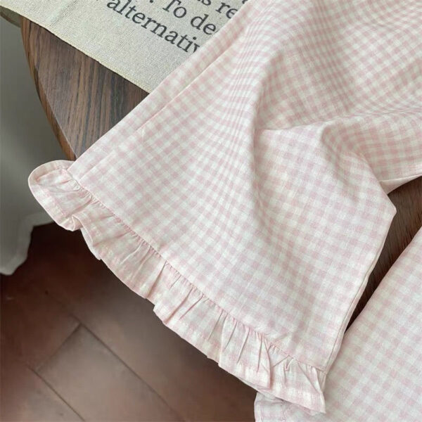 Sweet Plaid Flared Wide Leg Pants Ruffled Two-piece Set - Image 5