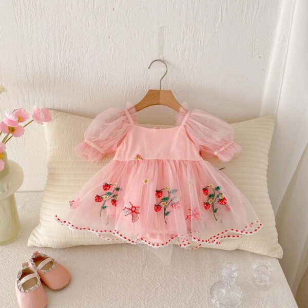 Baby Girl Embroidered Bow Mesh Princess Dress - Image 3