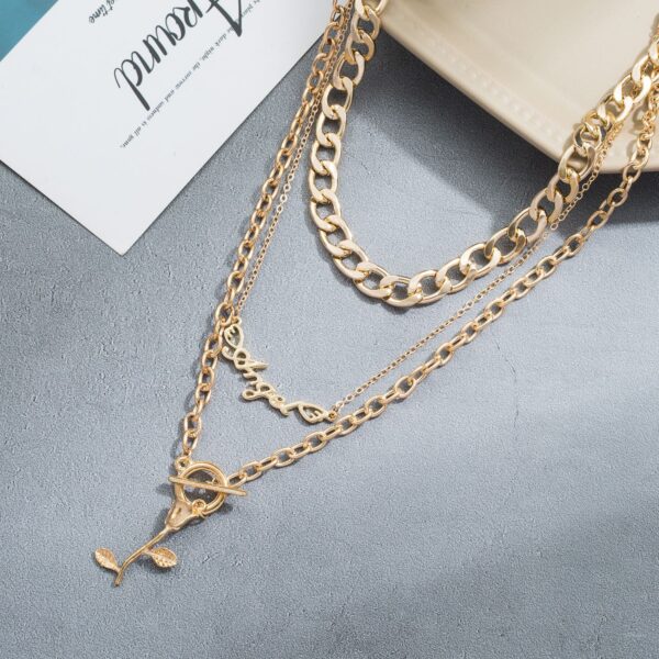 Rose Layered Retro Metal 3-layer OT Buckle Necklace - Image 2