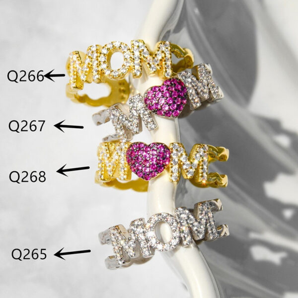 Letter Heart Shape Mother's Day Opening Adjustable Ring - Image 7