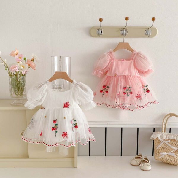 Baby Girl Embroidered Bow Mesh Princess Dress - Image 2