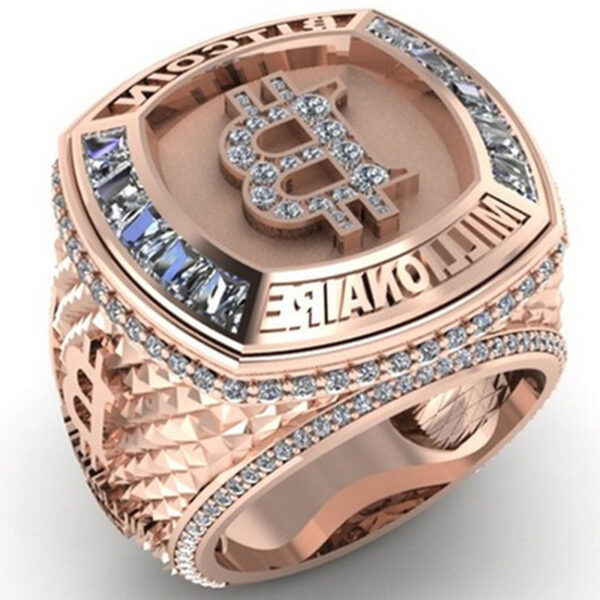 Letter-shaped Electroplated Rose Gold White Diamond Ring Men's Ornament - Image 5