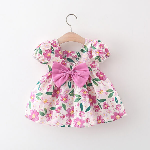 Girl's Fashionable Flower Short Sleeve Dress - Image 4