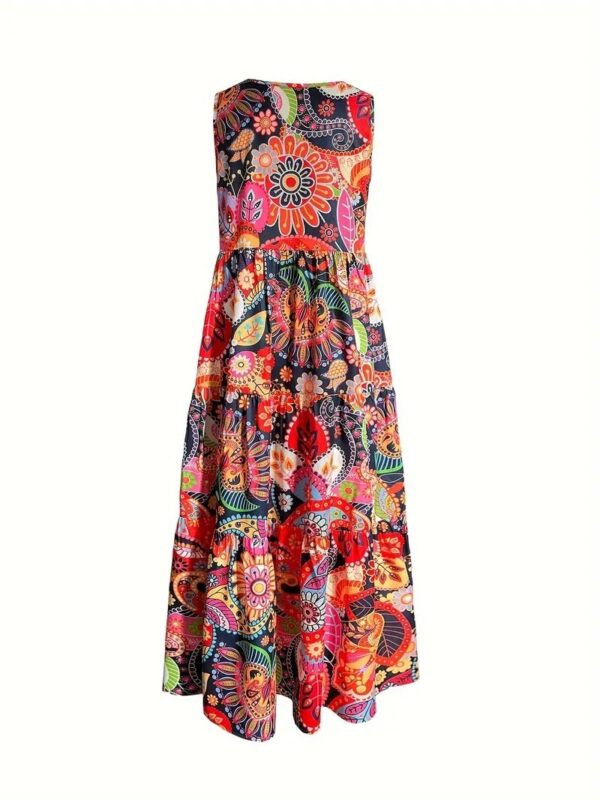 Women's Casual Floral V-neck Vest Large Hem Dress - Image 4