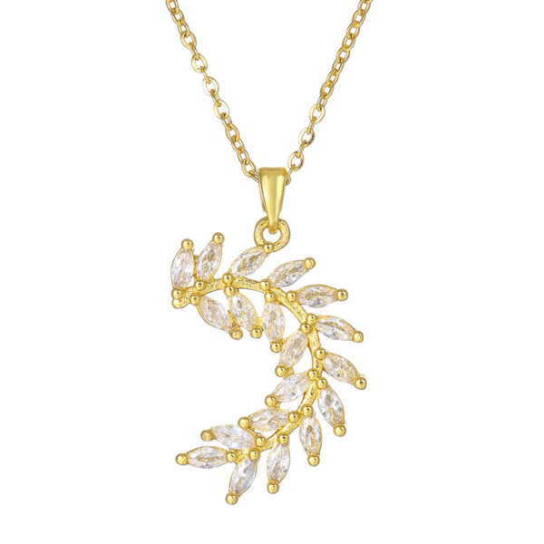 1pcsFashionable Sparkling Zircon Leaf Pendant Necklace, Imitation Diamond Wheat Ear Leaf Collarbone Chain, Suitable For Women's Daily Holiday Wear, Engagement Jewelry - Image 5