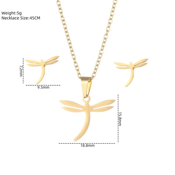 European And American New Dragonfly Pendant Stainless Steel Necklace And Earring Suit - Image 6