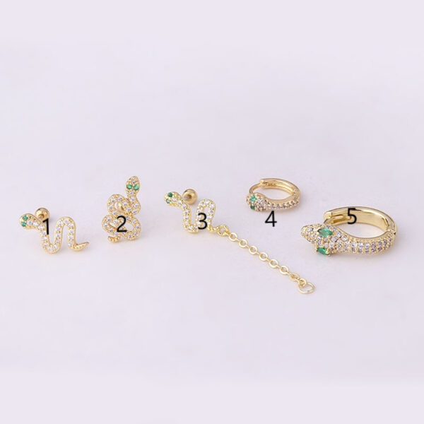 Fine Rod Stainless Steel Green Eyes Zircon Snake Ear Bone Stud - Image 3