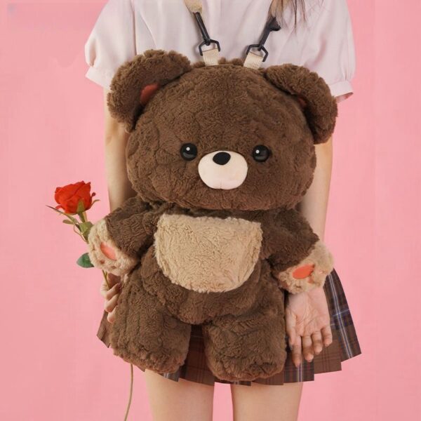 Couple's Bag Love Bear Cute Versatile Plush Bag Shoulder Backpack Doll Doll Small Schoolbag Women Men Brown Bags - Image 3