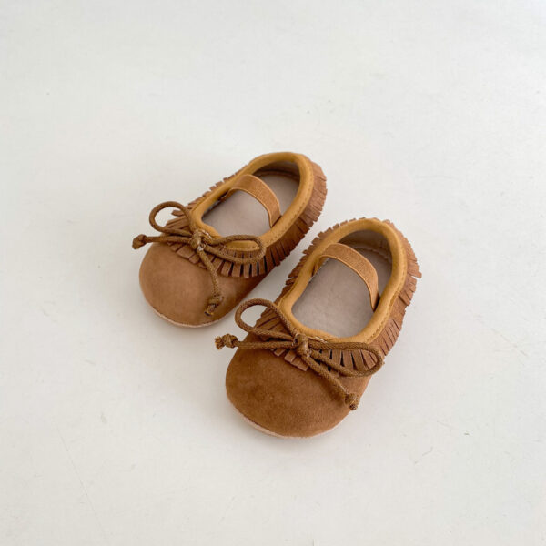 Spring Genuine Leather Baby Girl Shoes Big Bow Covered Fringe Non-slip Wear-resistant Soft Sole Shoes - Image 2