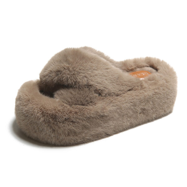 Cross Fluffy Slippers Women's Thickened Warm - Image 3