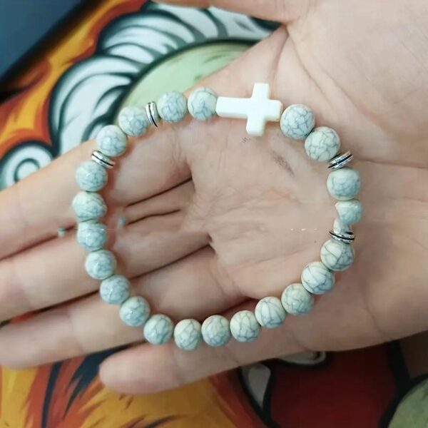 Bohemian Natural Stone Turquoise Cross Beads Bracelet - Image 4