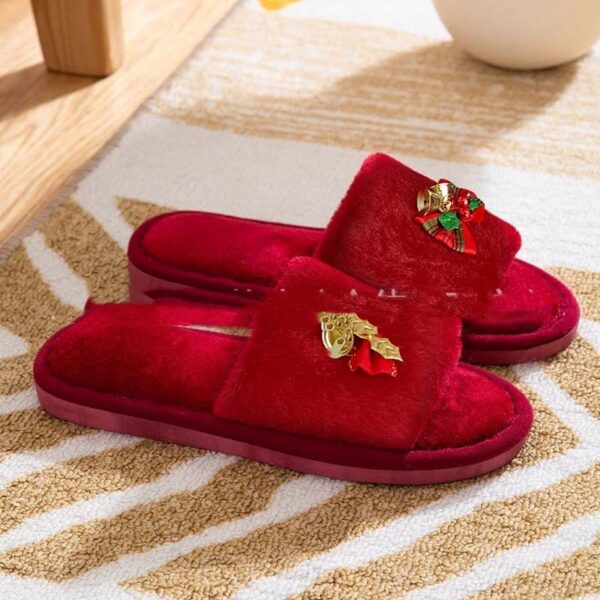 Autumn And Winter Open Toe Fluffy Slippers Word Home - Image 4