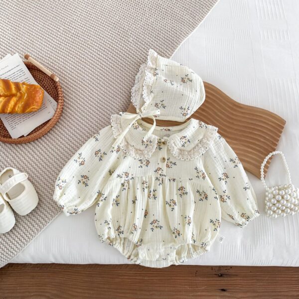 Hat For Free Baby Floral Doll Collar Jumpsuit Clothes For Babies - Image 3