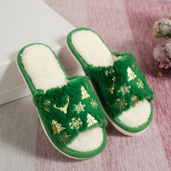 Christmas Plush Open Toe Cotton Slippers - Image 5