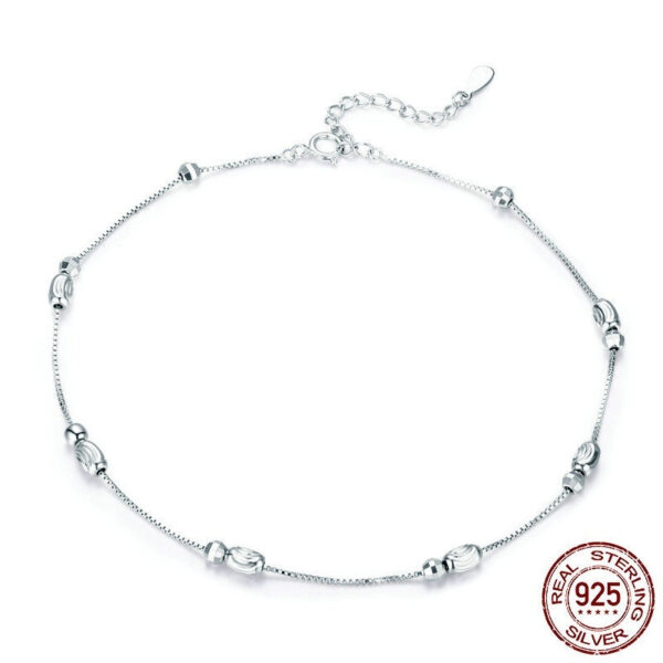 Round Beads 925 Sterling Silver Fashion White Gold Plated Anklet - Image 2