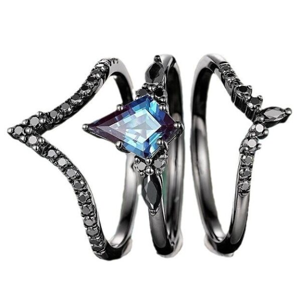 Gun Black Retro Three-piece Women's Ring - Image 4