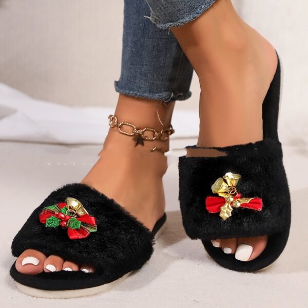 Autumn And Winter Open Toe Fluffy Slippers Word Home - Image 2