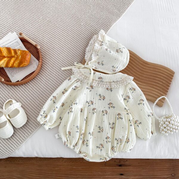 Hat For Free Baby Floral Doll Collar Jumpsuit Clothes For Babies - Image 2