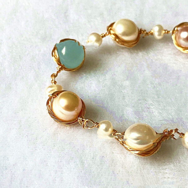 14k Gold Wrapped Yarn Hand-made Sapphire Bracelet - Image 3