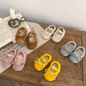Spring Genuine Leather Baby Girl Shoes Big Bow Covered Fringe Non-slip Wear-resistant Soft Sole Shoes