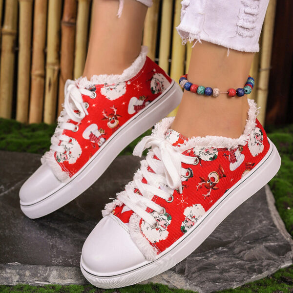 Santa Claus Red Printed Pattern Casual Canvas Shoes - Image 4
