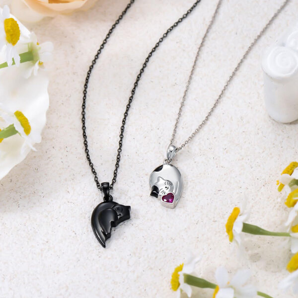 Couple Stitching Love Black And White  Hug Cute Pet Cat Couple Pendant Necklace For Women Girls Fashion Exquisite Gift - Image 5