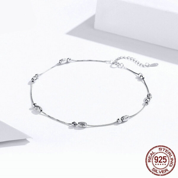 Round Beads 925 Sterling Silver Fashion White Gold Plated Anklet - Image 5