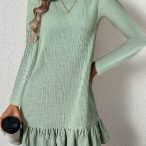 Ladies' Solid Color Lace A-list Casual Long Sleeved Dress