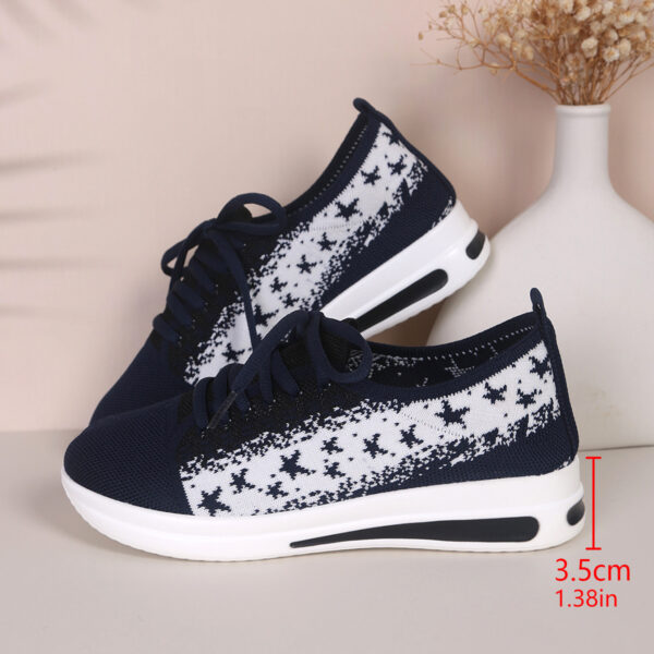 Fashion Lace-up Mesh Sneakers With Stars-printed Design Casual Thick Bottom Round Toe Flat Shoes For Women Non-slip Running Walking Sports Shoes - Image 7