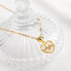 Love Heart Diamond Electrocardiogram Titanium Steel Necklace