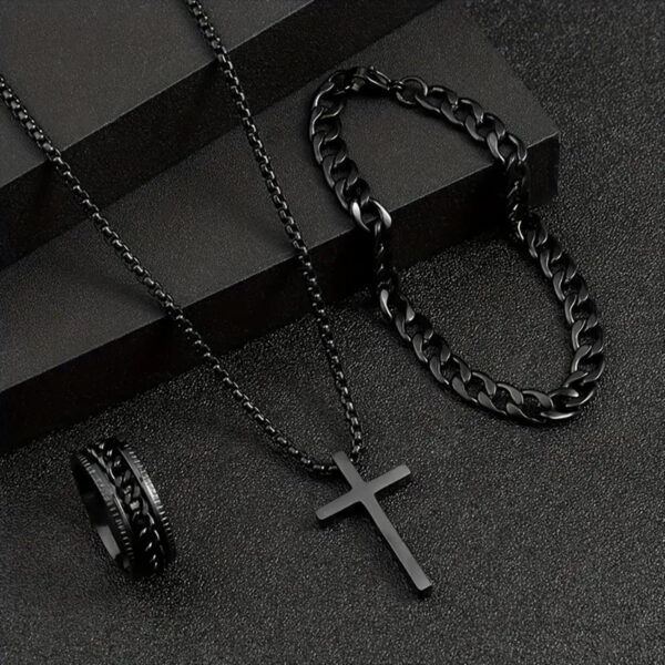 Men's Cross Necklace Ring Bracelet Suit - Image 4