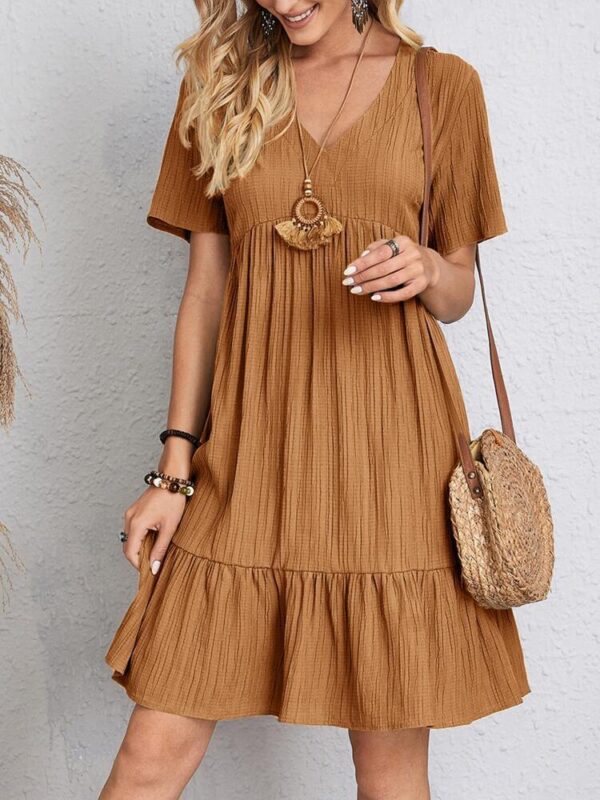 V-neck Short Sleeve Dress Summer Fashion Casual Loose Ruffled Dresses Beach Clothing Women - Image 5