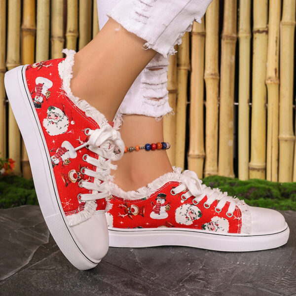 Santa Claus Red Printed Pattern Casual Canvas Shoes - Image 5