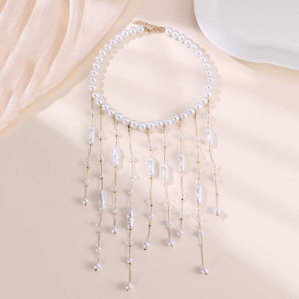 Exaggerated Long Tassel Women's Necklace Big Pearl - Image 3