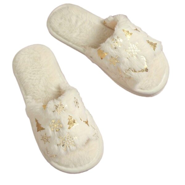 Christmas Plush Open Toe Cotton Slippers - Image 2