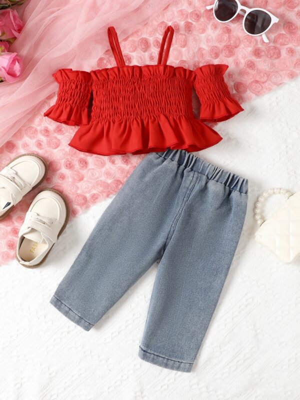 Children's Work Clothes Solid Color Vest Top And Jeans - Image 3