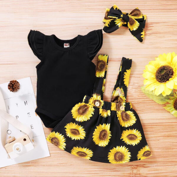 SUNFLOWER Printing Suit Romper Three-piece Suit - Image 4