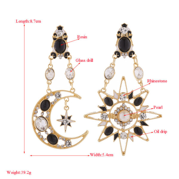 Retro Exaggerated Earrings For Women Rhinestone Pearl Moon - Image 3
