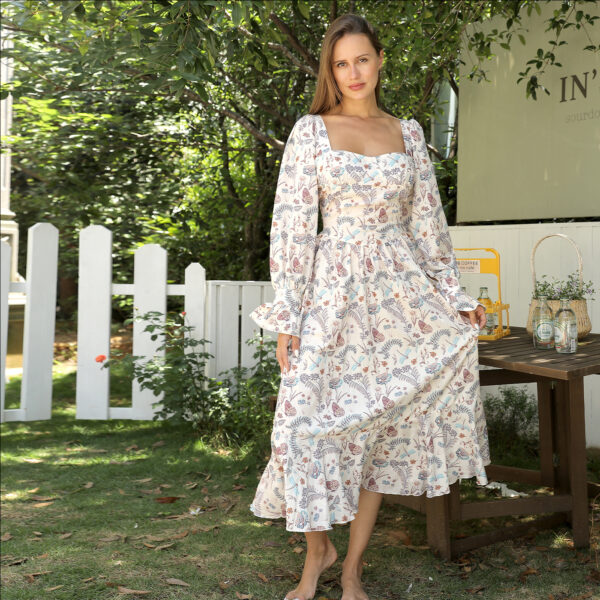 Women's Square Neck Long Sleeved Printed Dress - Image 6