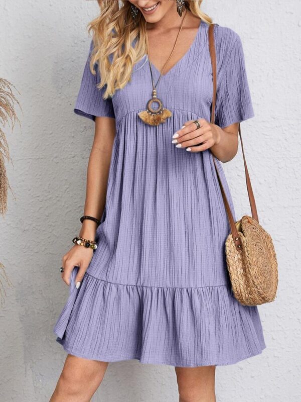 V-neck Short Sleeve Dress Summer Fashion Casual Loose Ruffled Dresses Beach Clothing Women - Image 9