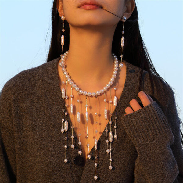 Exaggerated Long Tassel Women's Necklace Big Pearl - Image 6