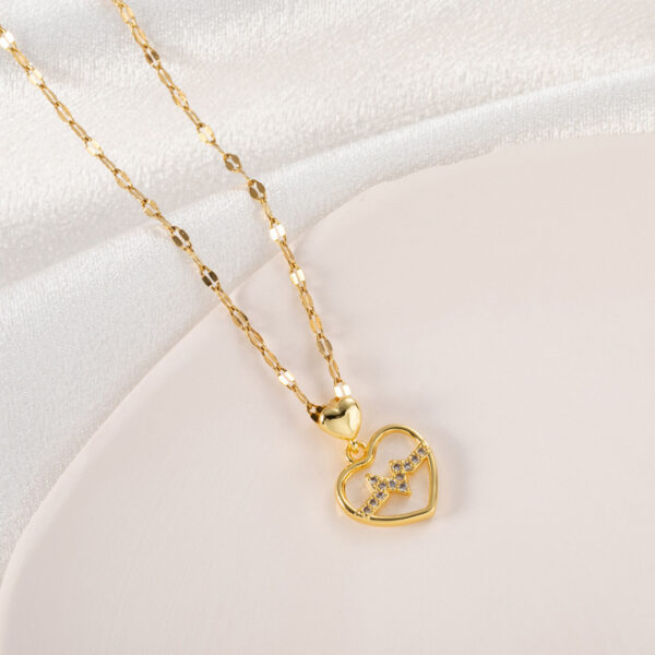 Love Heart Diamond Electrocardiogram Titanium Steel Necklace - Image 4