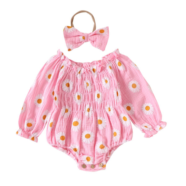 Baby Girl Floral Long Sleeve With Headdress Overalls - Image 8